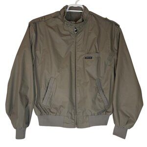 Members Only Mens Cafe Racer Bomber Jacket Sz 42 Taupe Polyester Cotton Vintage